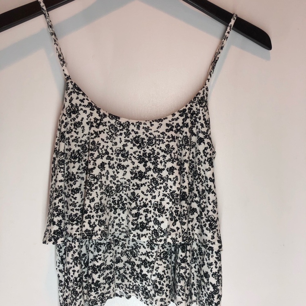 White cami with black floral design